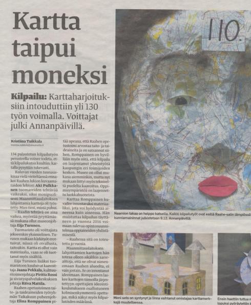 Paikallislehti Raahen Seutu uutisoi karttakilpailun etenemisestä. 